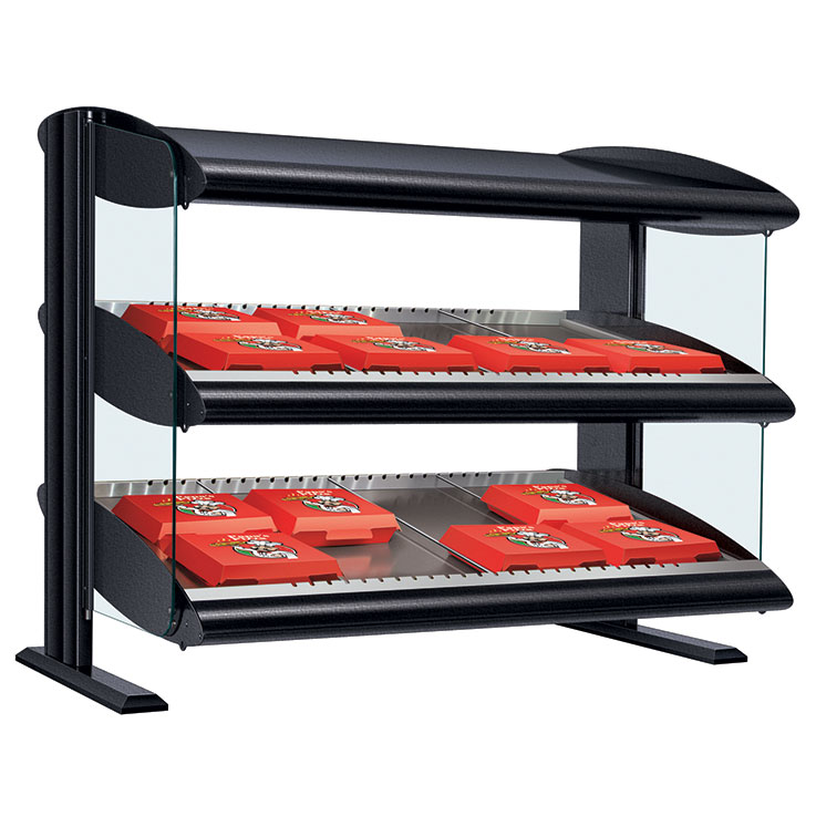 HXMS-D Heated LED Merchandiser | Dual Slant Shelf Display
