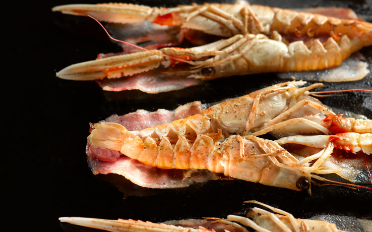 Langoustines on Bacon Slices